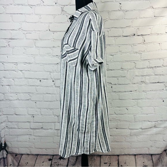 ADRIENNE VITTADINI LINEN STRIPED SHIRT DRESS SIZE (L) - Picture 7 of 12